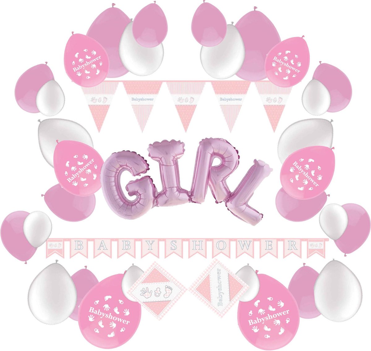 e-Carnavalskleding.nl Feestversiering pakket babyshower meisje | Versiering babyshower feest meisje | Babyshower feestversiering voor een baby feest | Leuk pakket baby meisje met feestartikelen voor de Babyshower Medium