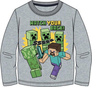 Minecraft t-shirt lange mouw - grijs - met Steve en creepers - 152 / 12 jaar