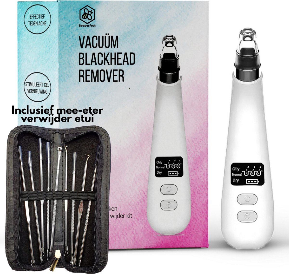 Beeperfect® Blackhead Vacuüm Remover - Mee-eter verwijderaar - Voor minder puistjes & acne - Puistjes Verwijderen - Pore Cleaner  - Poriënreiniger - Acne - Gratis mee-eter verwijder set