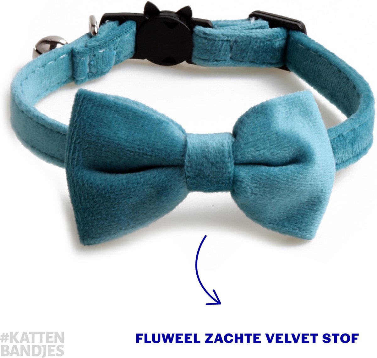 Kattenhalsband velvet met strik | Halsband kat | Kattenband Velours | Kattenbandje velvet met strik
