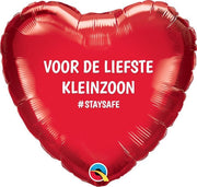 STAYSAFE Hart Rood "Voor de liefste Kleinzoon" GEVULD MET HELIUM