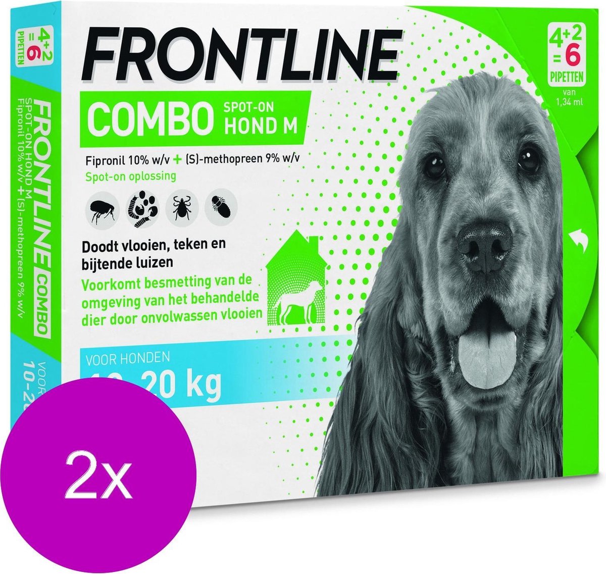 Frontline Combo Spot On 2 Medium Hond Medium - Anti vlooien en tekenmiddel - 2 x 4+2 pip