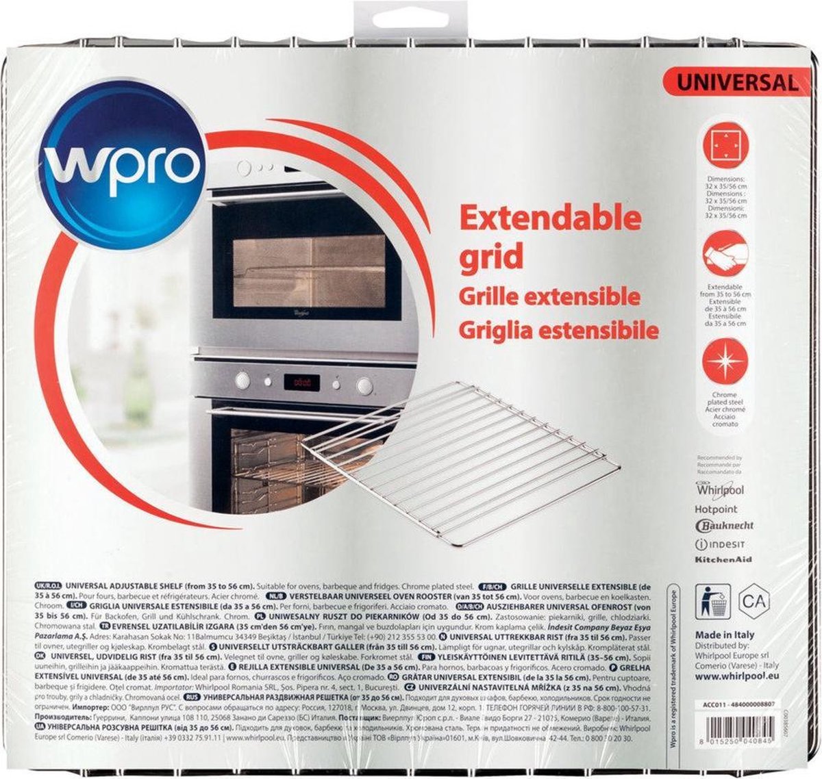 Ovenrooster universeel verstelbaar 35>56cm