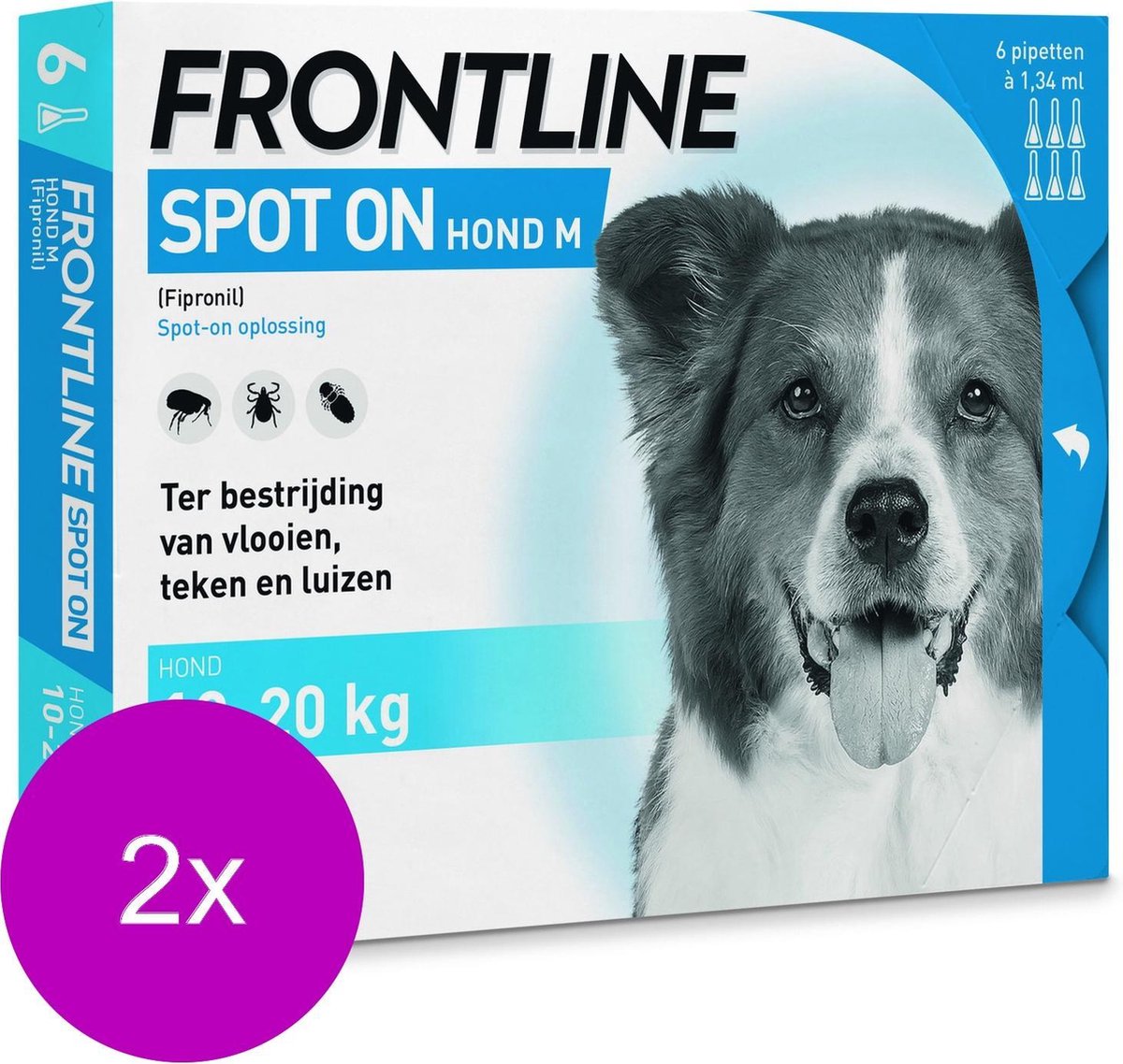 Frontline Spot On 2 Medium Hond Medium - Anti vlooien en tekenmiddel - 2 x 6 pip