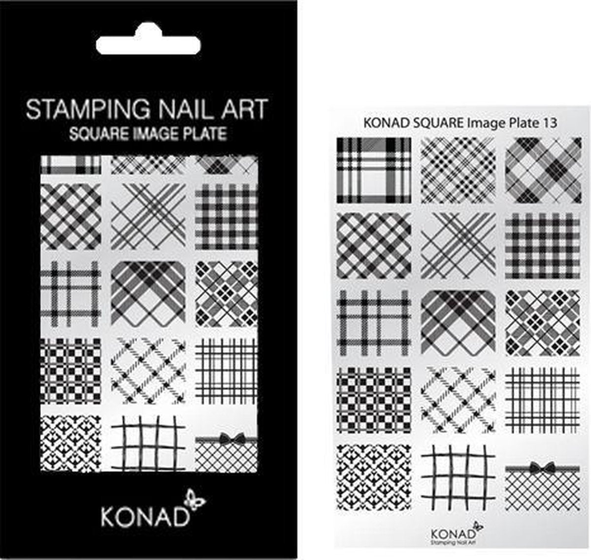 KONAD Square Image Plate 13 met 15 stamping nail art geïnspireerd door ' RUIT ' & ' KARO ': Schotse ruit en andere ruit-stoffen!
