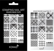 KONAD Square Image Plate 13 met 15 stamping nail art geïnspireerd door ' RUIT ' & ' KARO ': Schotse ruit en andere ruit-stoffen!
