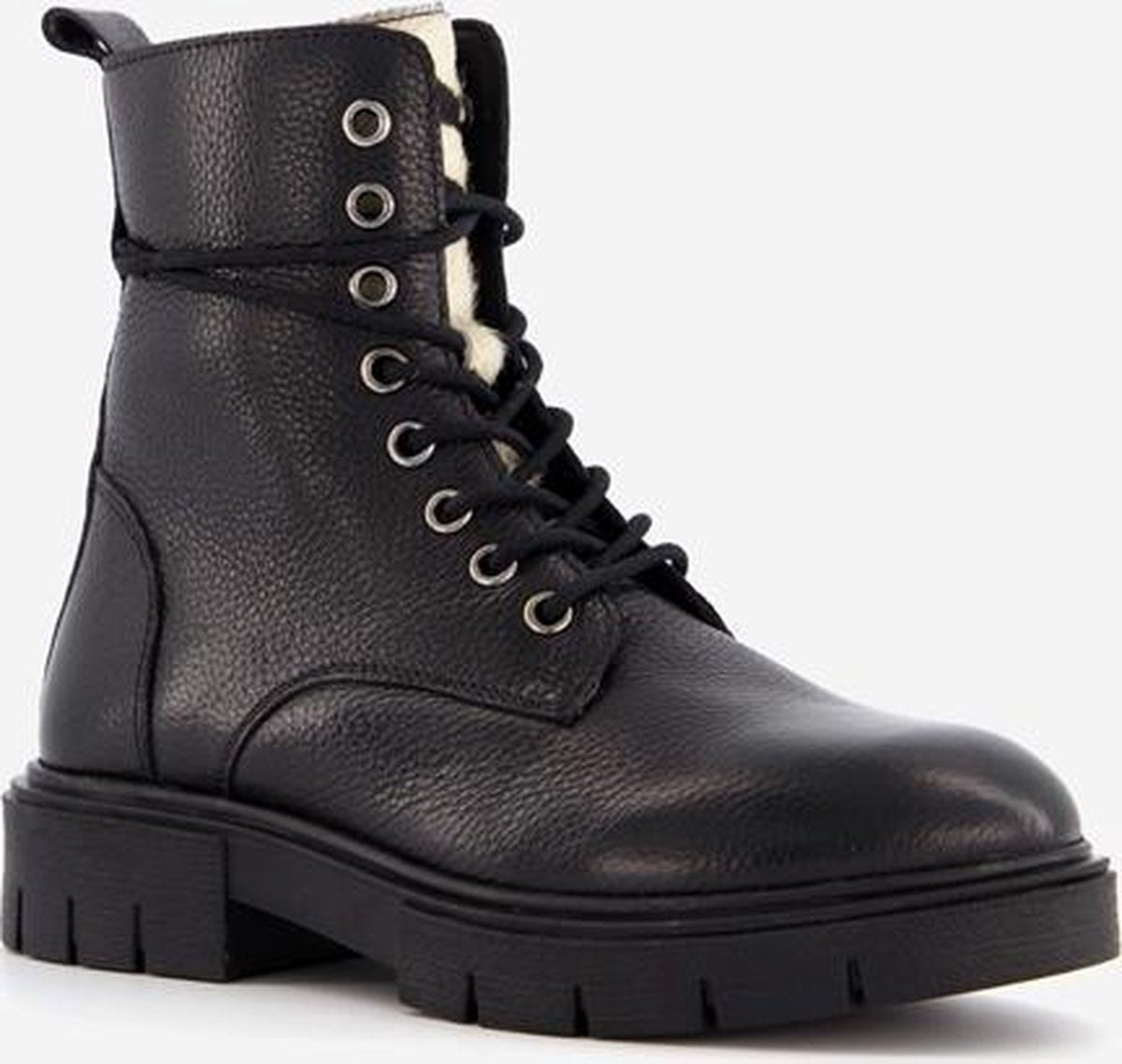 Groot leren meisjes veterboots zebraprint - Zwart - Maat 32