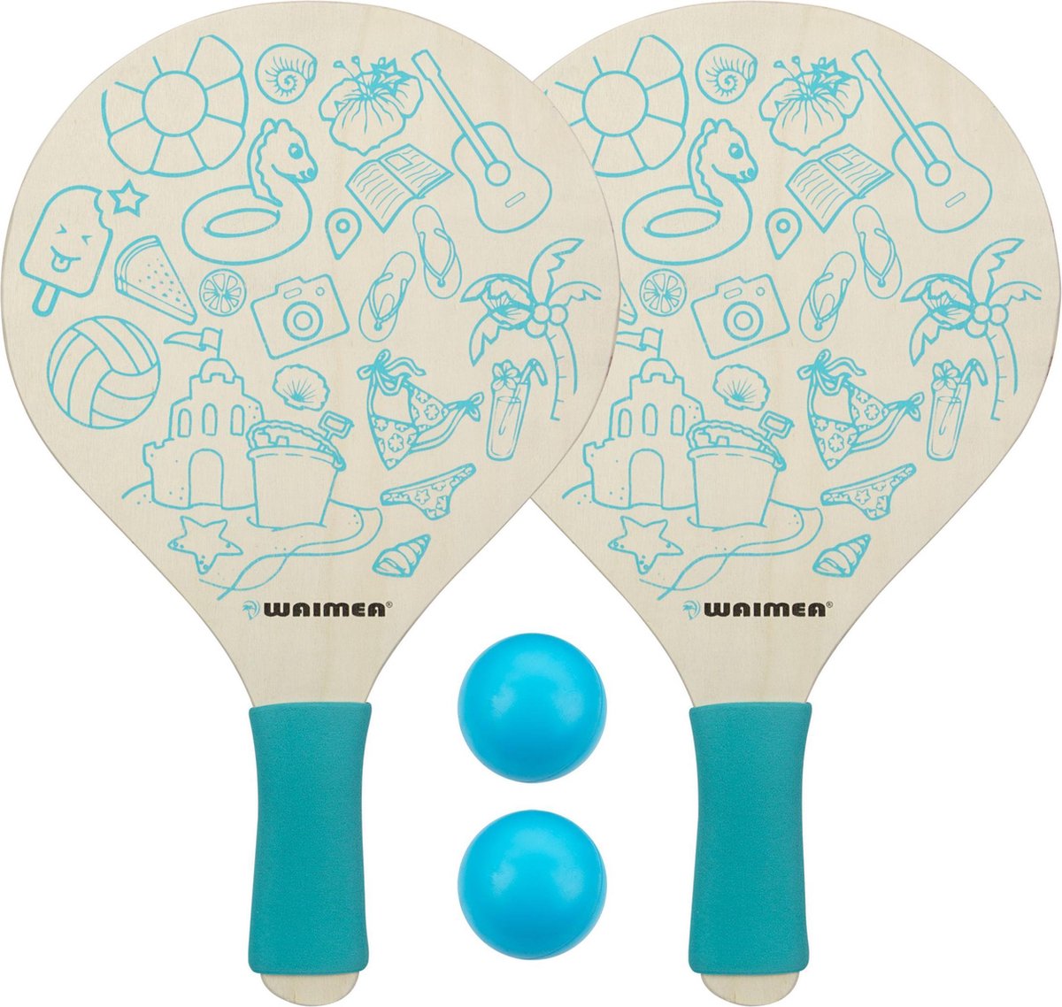 Waimea Beach Peddelbal Set met Foam Grip - Paradise - Blauw/Antraciet