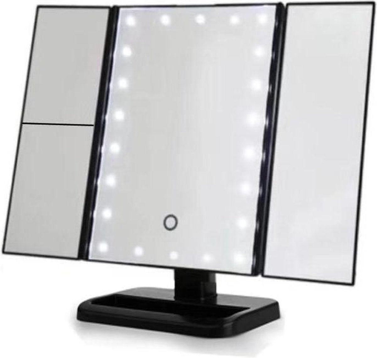 Make Up Spiegel met Verlichting en Touch knop - 21 LED Lampen - 2x + 3x Vergroting - Inklapbaar en Vouwbaar- Werkt op Batterijen & met USB-kabel