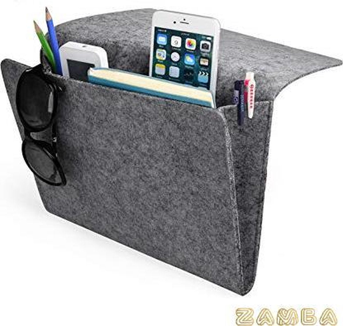 Zamba Vilten Opbergzak Voor Bed Of Bank | Opbergen | Opruimvak | Tijdschriftenbak | Slaapkamer & Woonaccessoires | Grijs