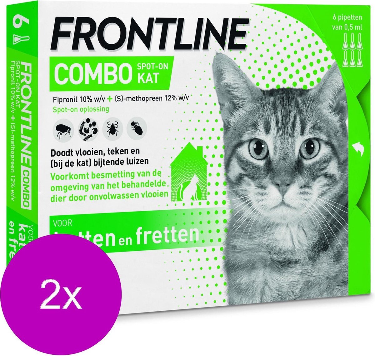 Frontline Combo Spot On Kat - Anti vlooien en tekenmiddel - 2 x 6 pip