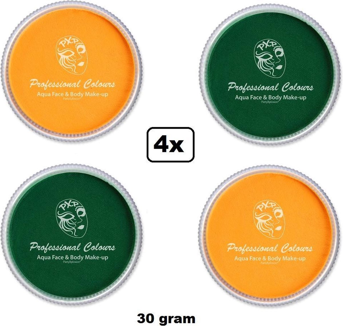 4x Aqua face & body paint Oranje/groen 30gram.