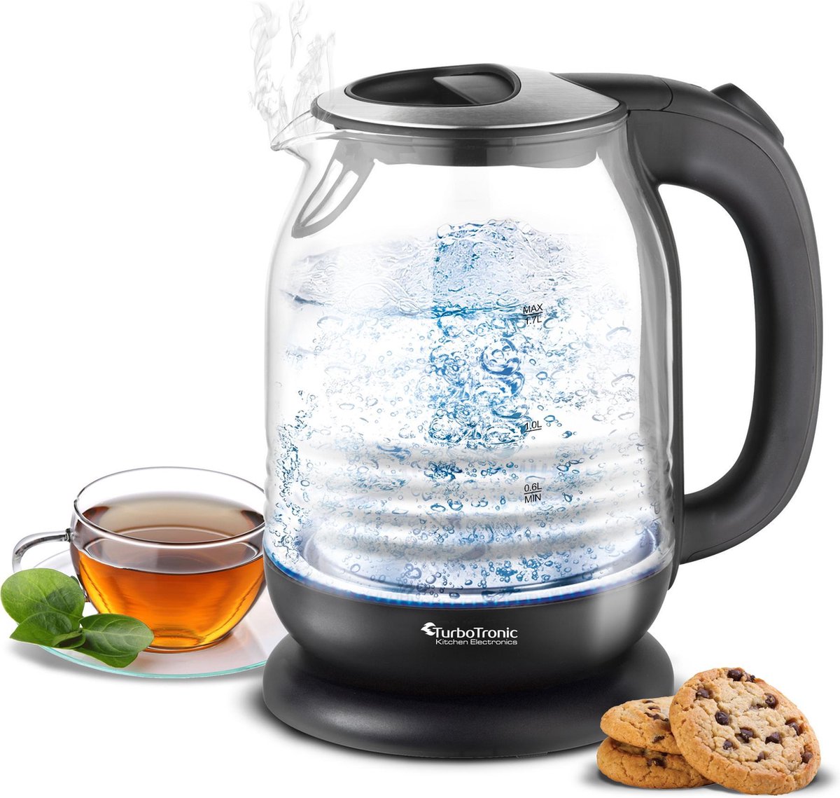 Turbotronic TT-LED10 Glazen Waterkoker met LED verlichting - 1.7 Liter