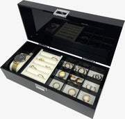 Sieradendoos Faya | Met anti-slip mat Vakjes voor ringen en sieraden | Zwart | Acryl |Sieraden organizer | Jewellery organizer | Sieraden opbergen | Horloge opbergen | Ringen display | Opbergbox | Jewelery organizer | Organizer | Velvet onderkant |