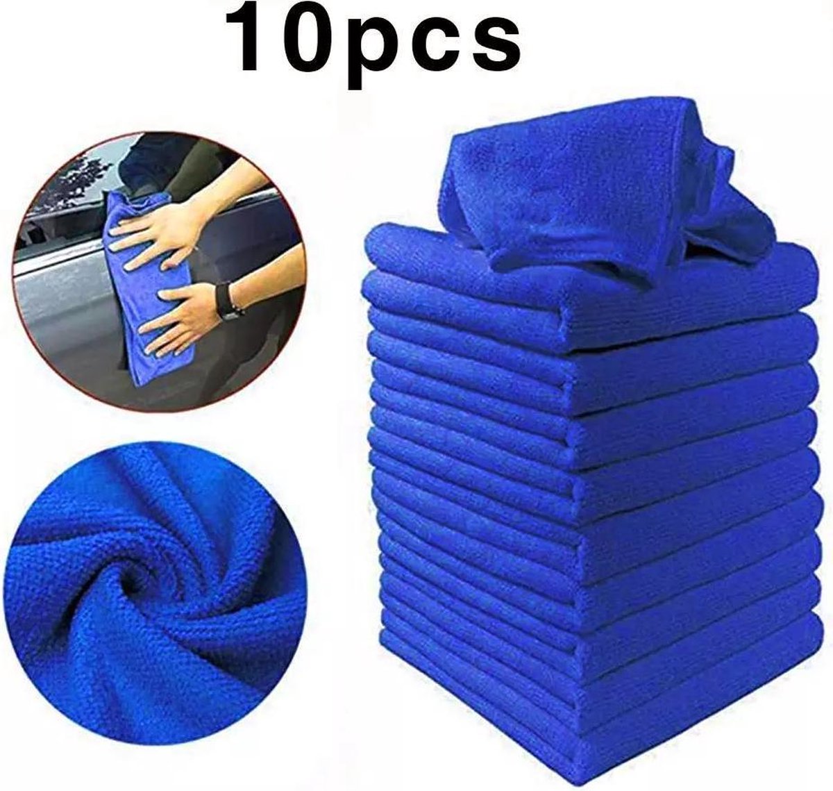 10 x Premium dunne microvezel doekje - Auto droogdoek - Microfiber doekje - 25x25 cm - Blauw - Voor kleine hoekjes
