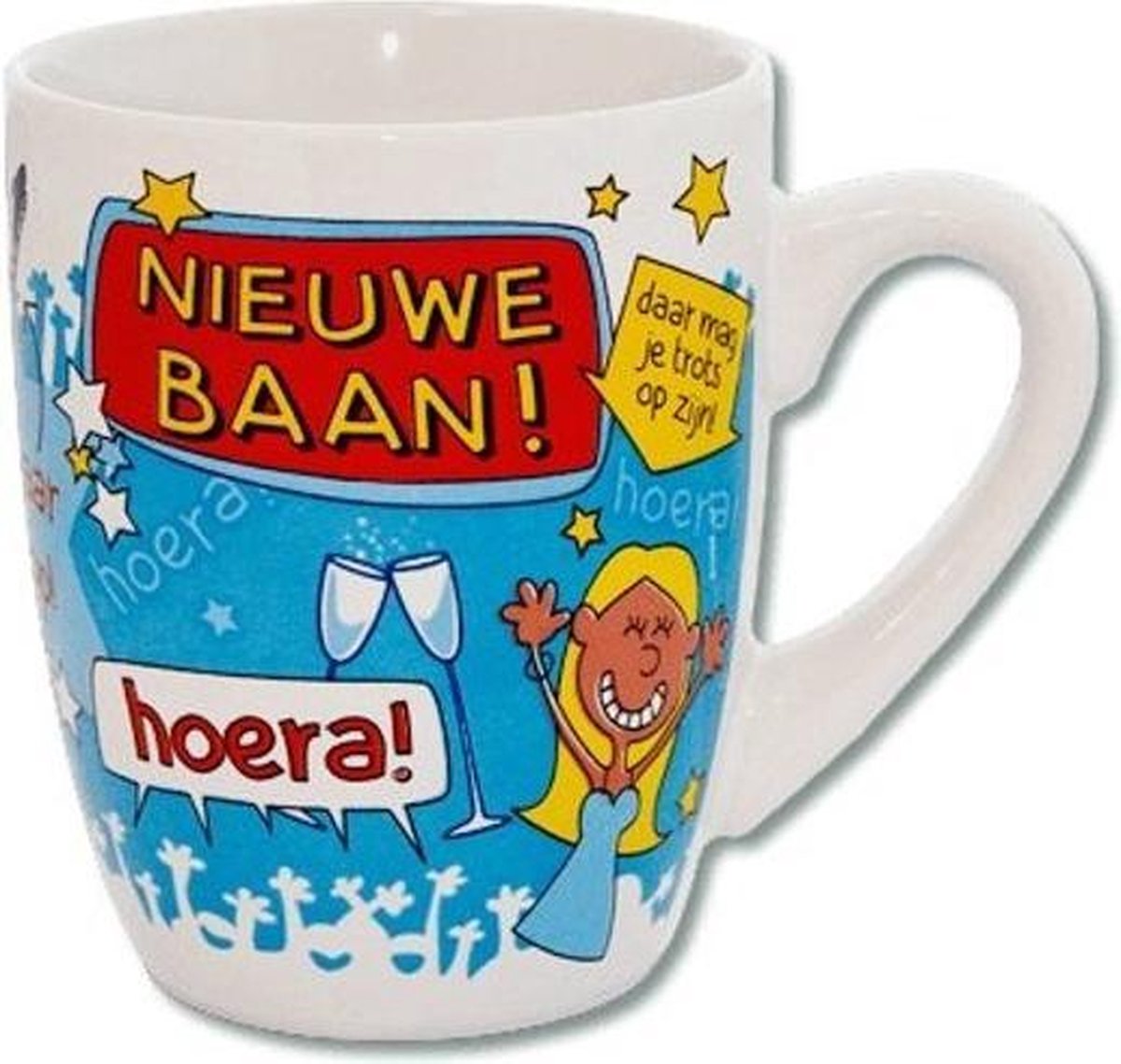 Mok - Cartoon Mok - Nieuwe baan - In cadeauverpakking met gekleurd lint