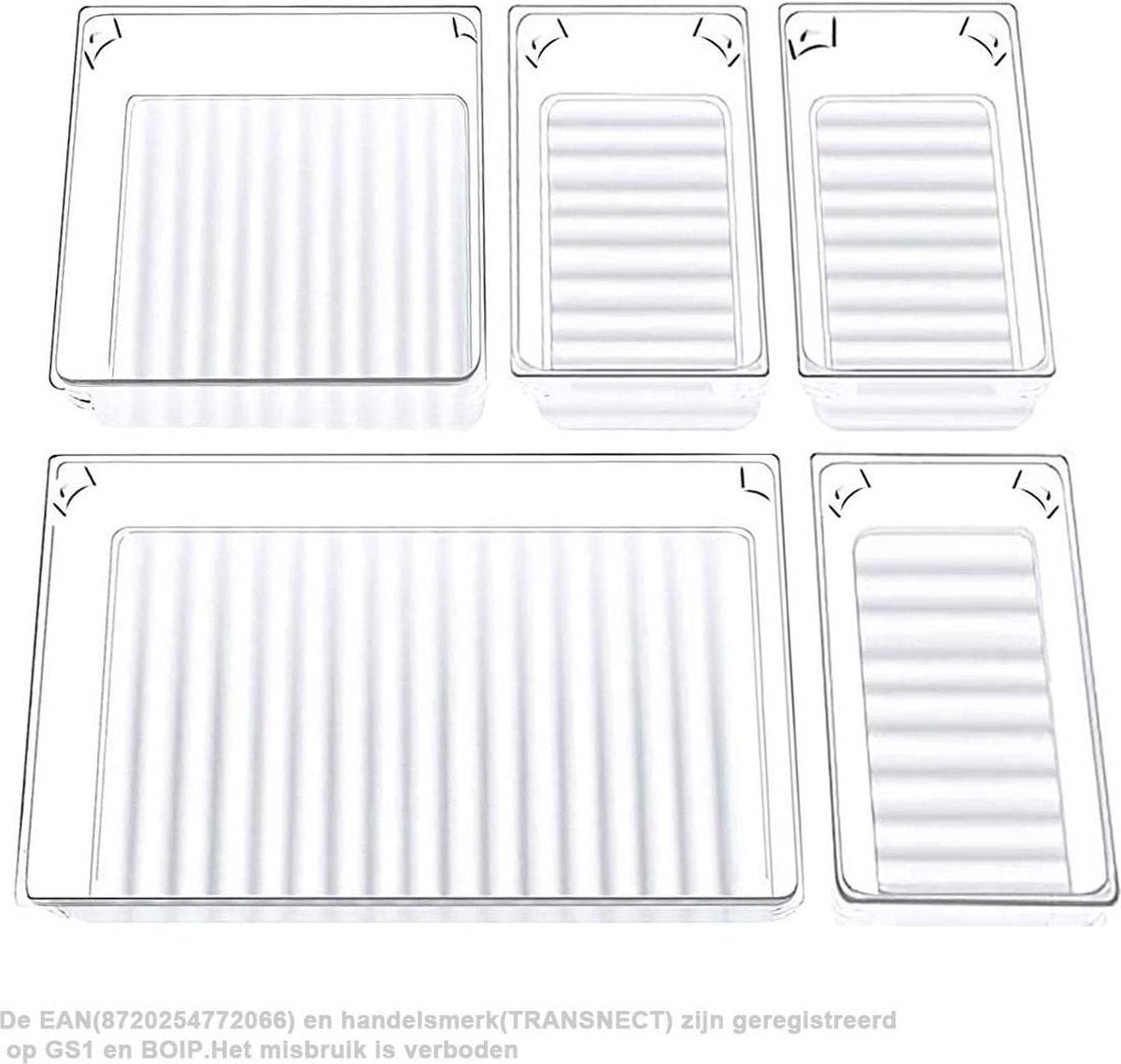Opbergbakjes - Plastic- Set van 5 - met 3 verschillende maten - voor Badkamer / Keuken / Kantoor - Transparant