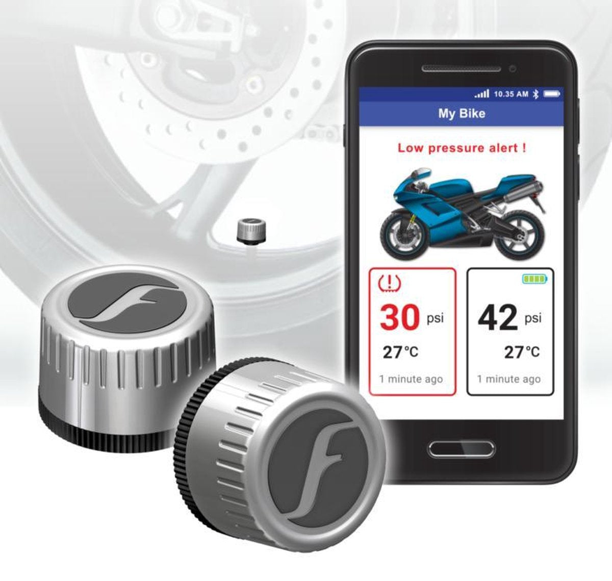 FoBo Bike 2 - Zilver - TPMS - Bandendruk meter- Bandenspanningsmeter - realtime - bluetooth- voor motorfietsen
