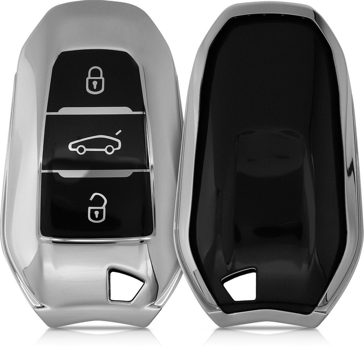 kwmobile autosleutelhoes voor Peugeot Citroen 3-knops Smartkey autosleutel (alleen Keyless Go) - TPU beschermhoes in hoogglans zilver