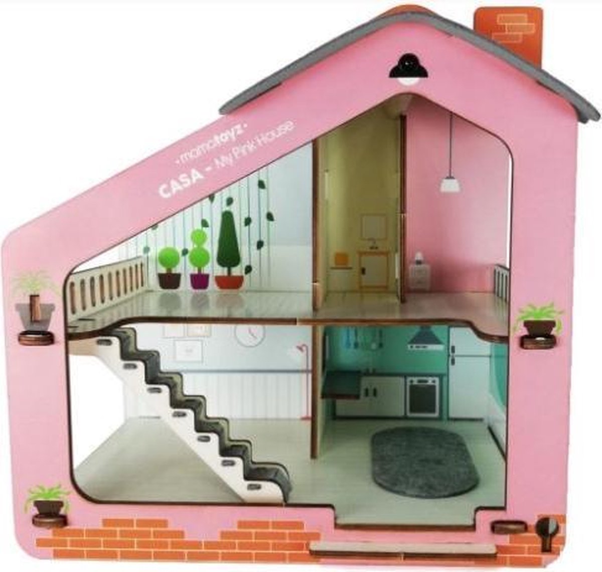 Mamatoyz Houten poppenhuis Casa 65 x 50 cm roze