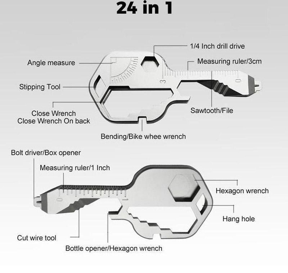Multitool Sleutelhanger RVS 24+ Functies