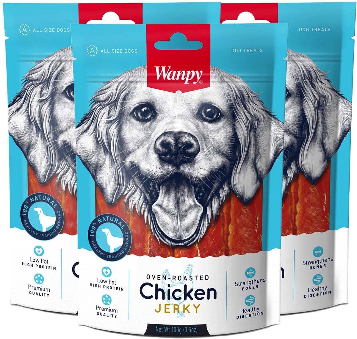Wanpy - Chicken Jerky - Voordeelbundel van 3 zakjes - Hondensnack