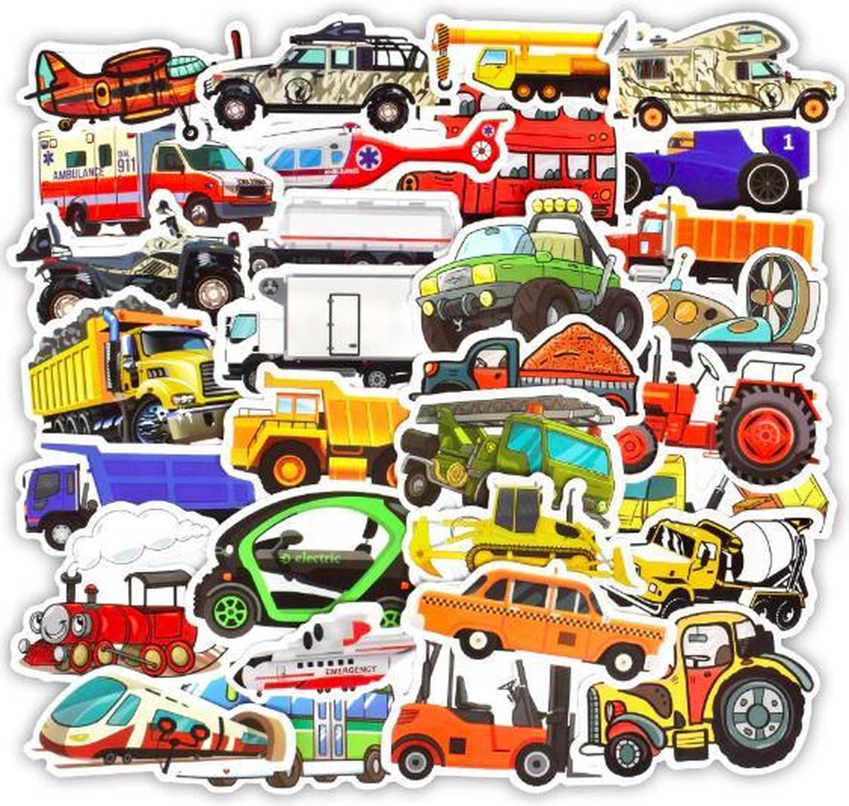 ProductGoods - 50 Stuks Voertuigen Stickers - Muur Decoratie - Koffer Decoratie - Laptop Decoratie - Koelkast Decoratie - Stickervellen - Voertuigen