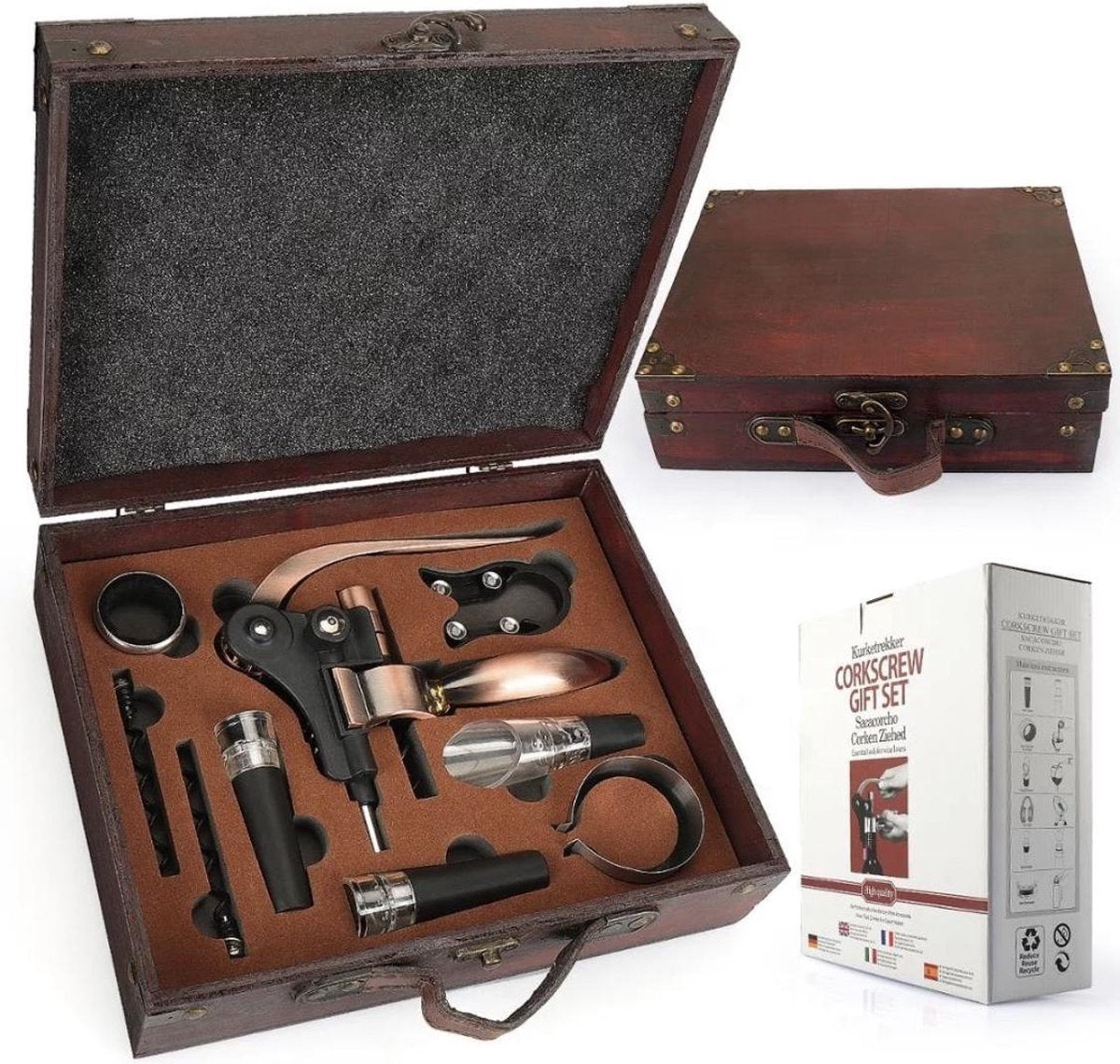 Luxe Wijn Opener Accesoires Set 9 in 1  - Wijn Geschenk Set - Kurkentrekker - Flesopener