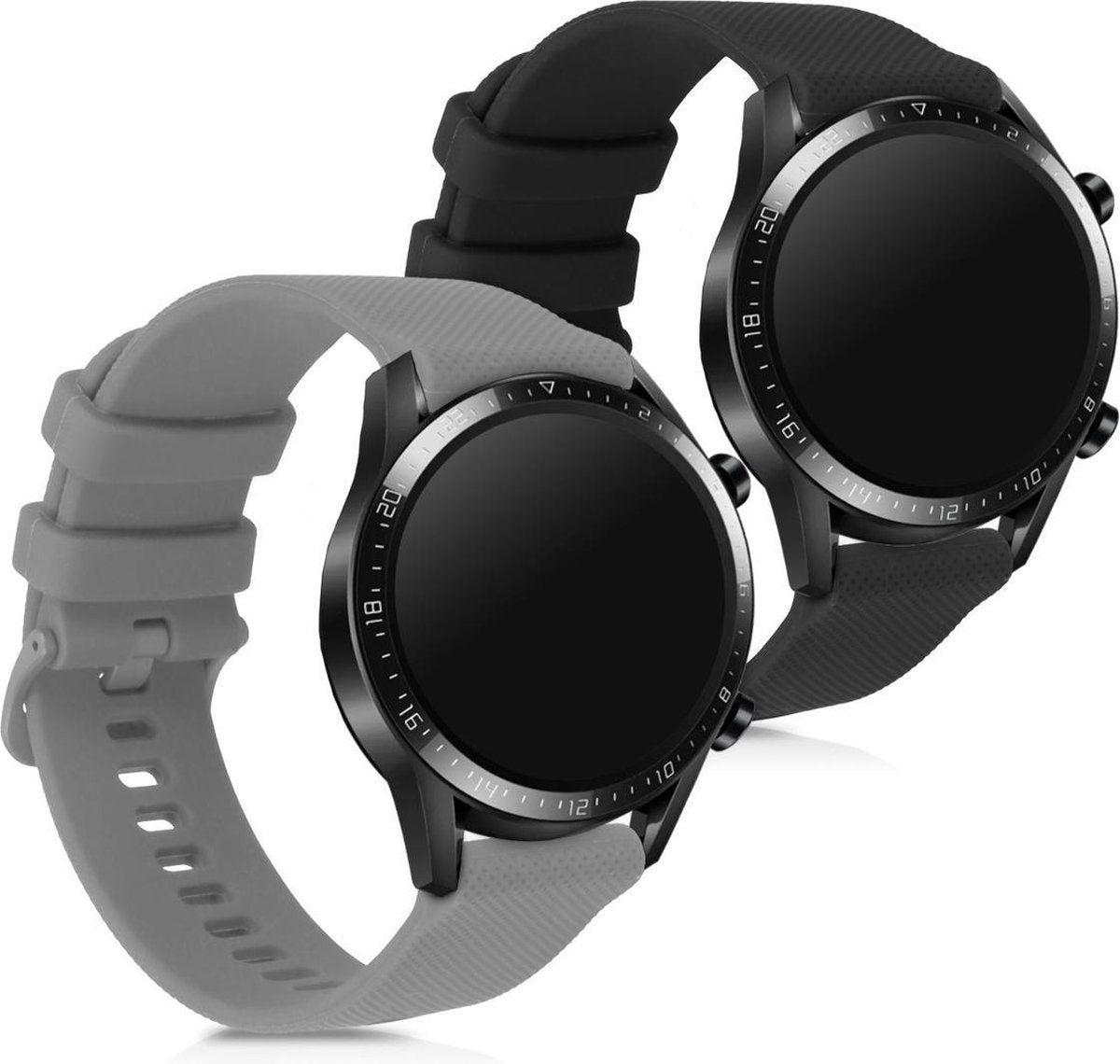 kwmobile 2x horlogeband voor Huawei Watch GT2 (42mm) - siliconen band voor fitnesstracker - zwart / grijs