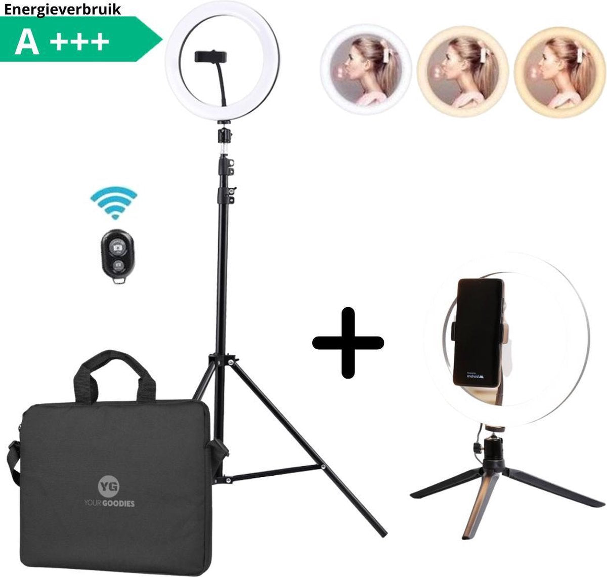 YourGoodies - Led Ringlamp Met Statief 26cm/10inch - Inclusief Telefoon Houder (Verstelbaar)  - 160cm Hoog - TikTok Lamp - Make-Up Lamp - YouTube Lamp