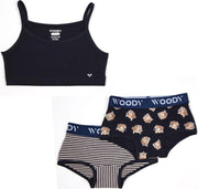 Woody ondergoed set meisjes - koe - donkerblauw - 1 topje en 2 boxers - maat 164