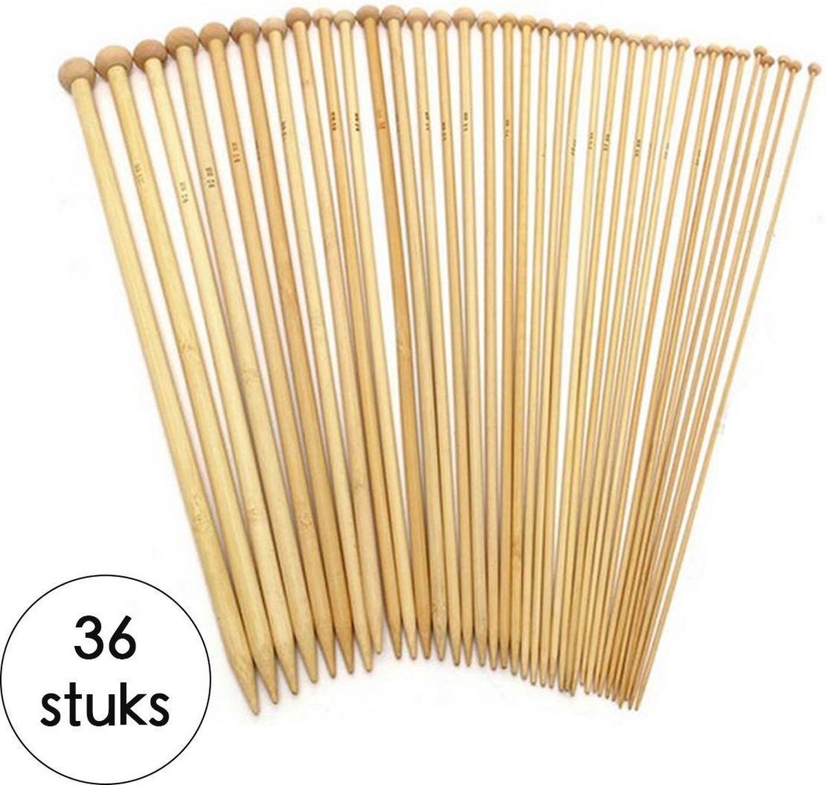 Breinaalden Set Bamboe 36 Stuks - 18 Verschillende Maten - 35 cm Lang - 2 tot 10 mm Dikte - Ergonomische Breinaald - Kwalitatief Hoogwaardig Bamboe