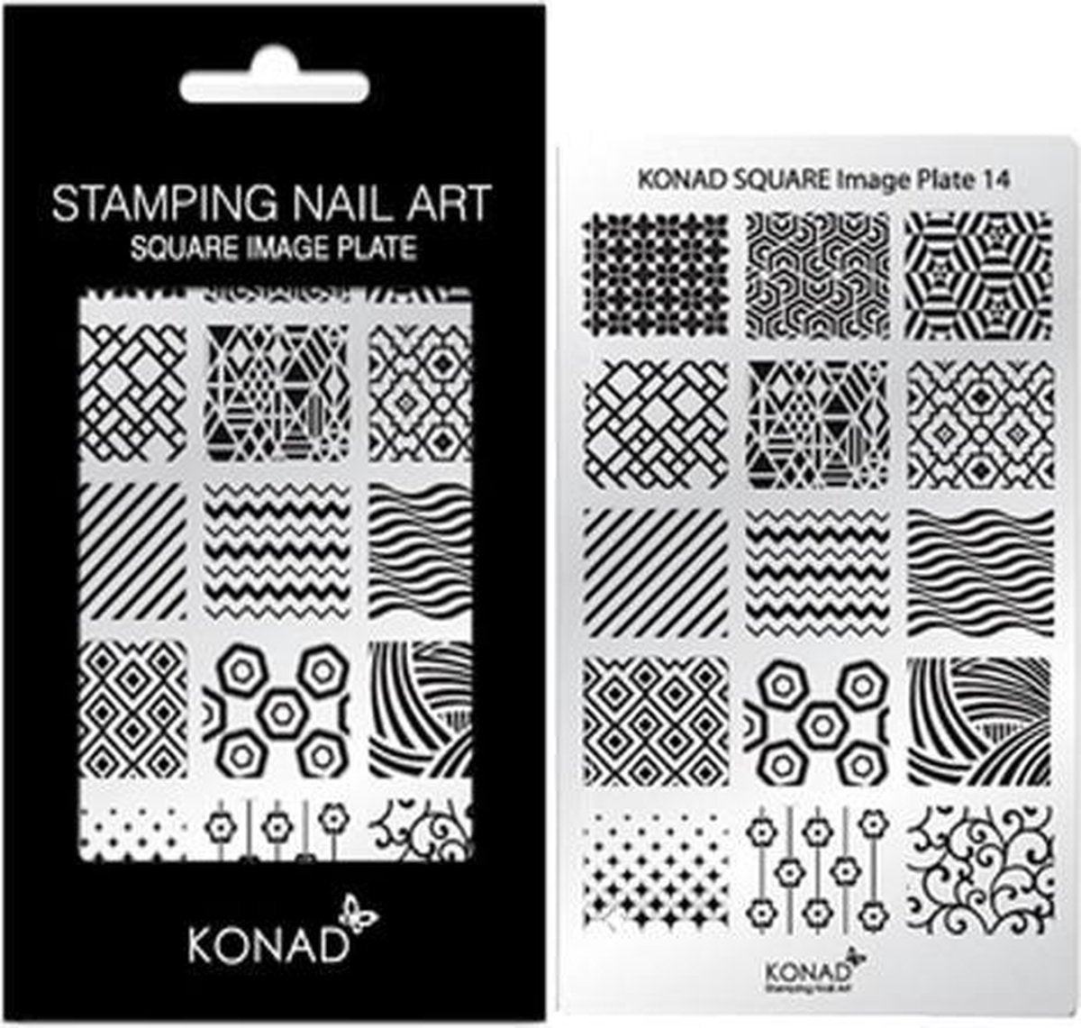 KONAD Square stempel sjabloon 14 met 15 nagel figuurtjes.