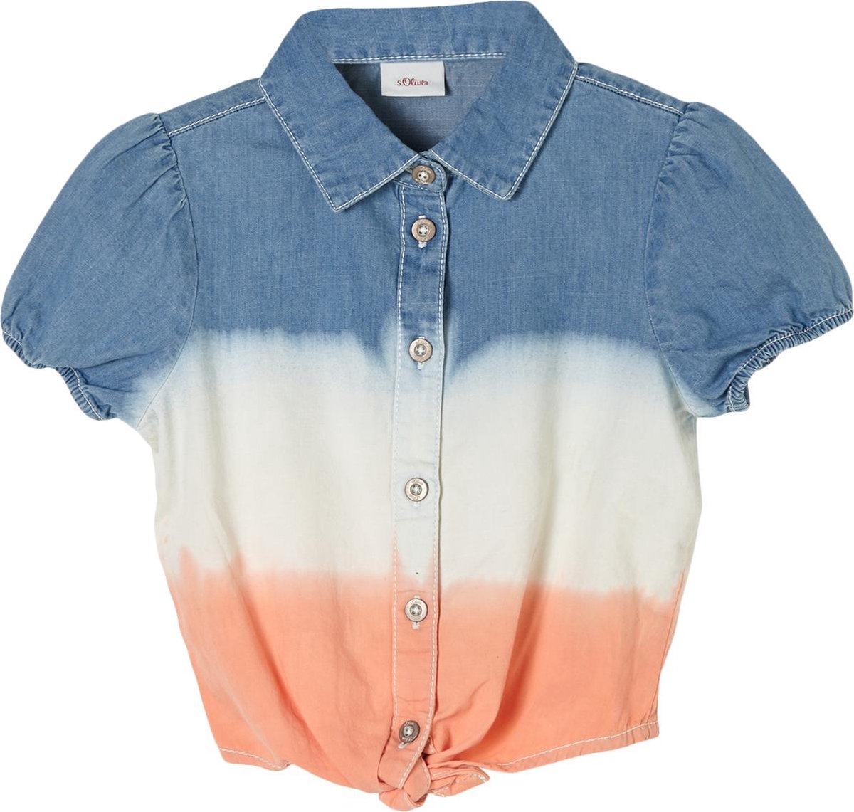 s.Oliver Meisjes Denim Blouse Korte Mouwen - Ballonmouwen - Met Doorlopende Knoopsluiting - 3 Kleuren - Maat 128/134