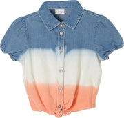 s.Oliver Meisjes Denim Blouse Korte Mouwen - Ballonmouwen - Met Doorlopende Knoopsluiting - 3 Kleuren - Maat 128/134