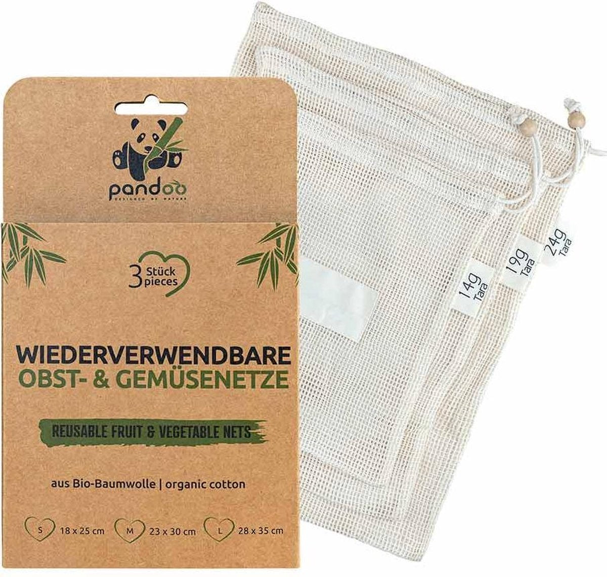 Pandoo Groente & Fruit netjes - Biologisch katoen - 3-pack - Maat S