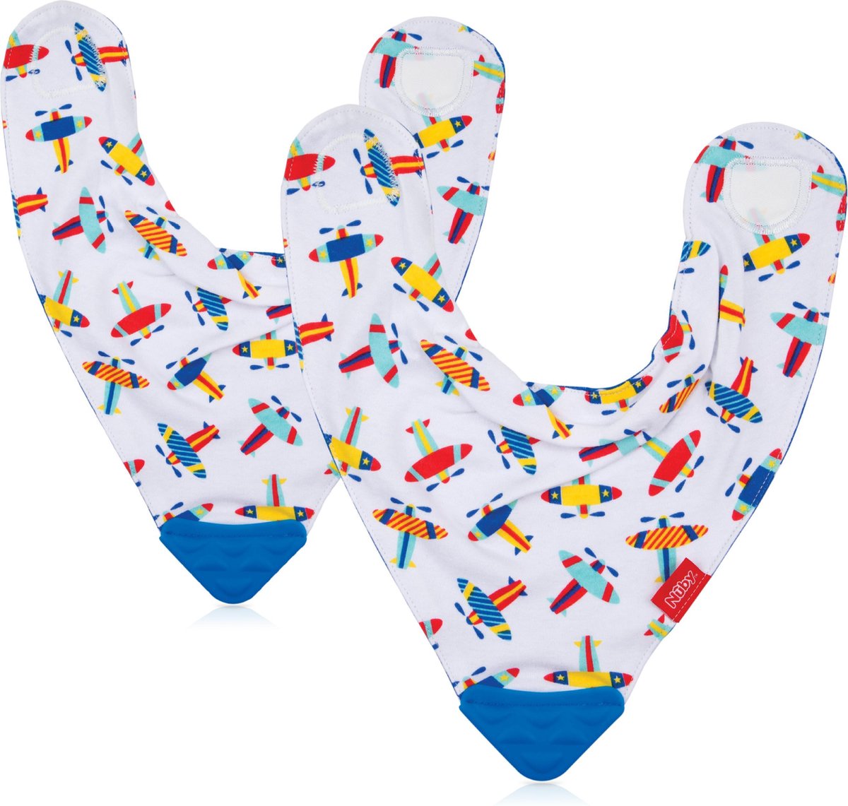 Nûby - 2 Slabbetjes met Bijthoek - Blauw - 3m+