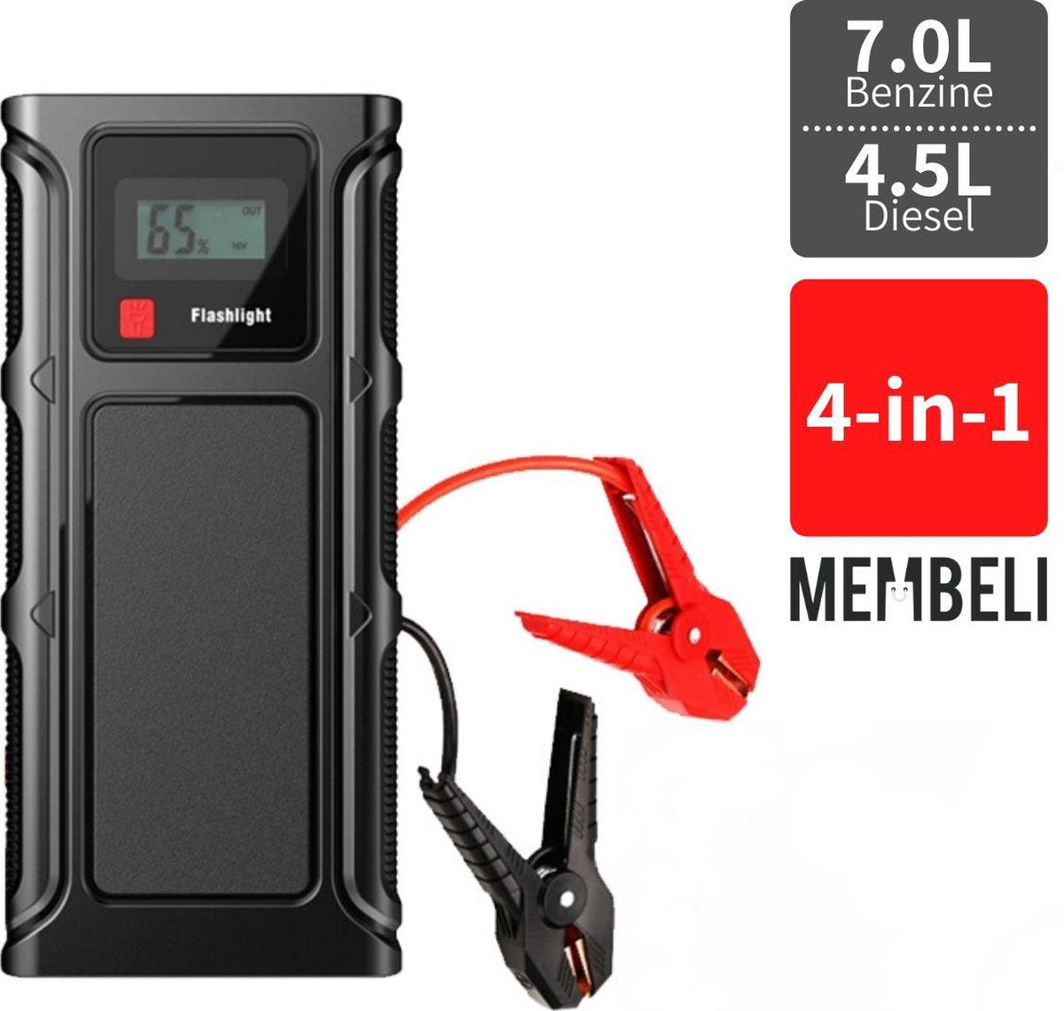 4-in-1 Jumpstarter met Powerbank - Starthulp 7.0L Benzine & 4.5L Diesel - 10400 mAh