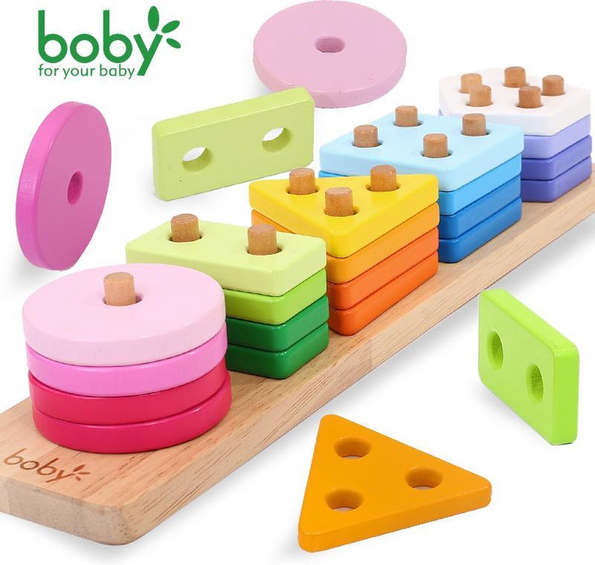 Boby Sorteerspel: KLEUREN en VORMEN - intelligentie roterende geometrische vorm cognitieve vijf kolommen - Vijf pijlers Puzzelspel Montessori Vroegschoolse educatie Leermiddelen Geometrische vorm - Bijpassende vijf pijlers - Bouwstenen - Lange strook