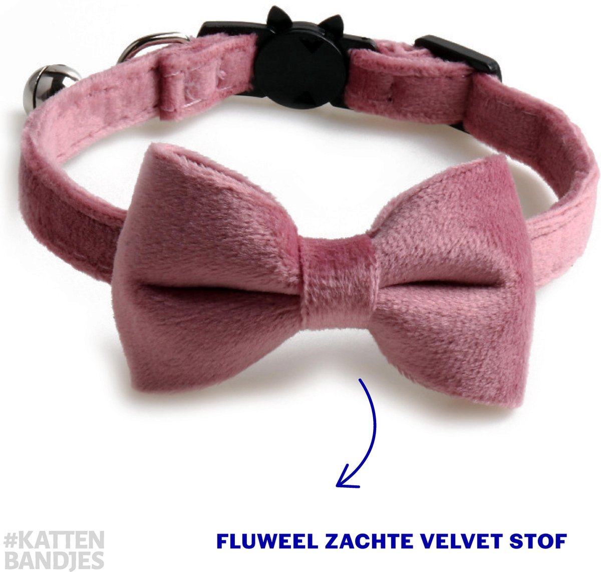 Kattenhalsband velvet met strik | Halsband kat | Kattenband Velours | Kattenbandje velvet met strik