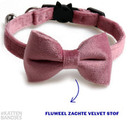 Kattenhalsband velvet met strik | Halsband kat | Kattenband Velours | Kattenbandje velvet met strik