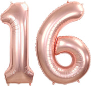 Folie Ballon Cijfer 16 Jaar Rosé Goud 70Cm Verjaardag Folieballon Met Rietje
