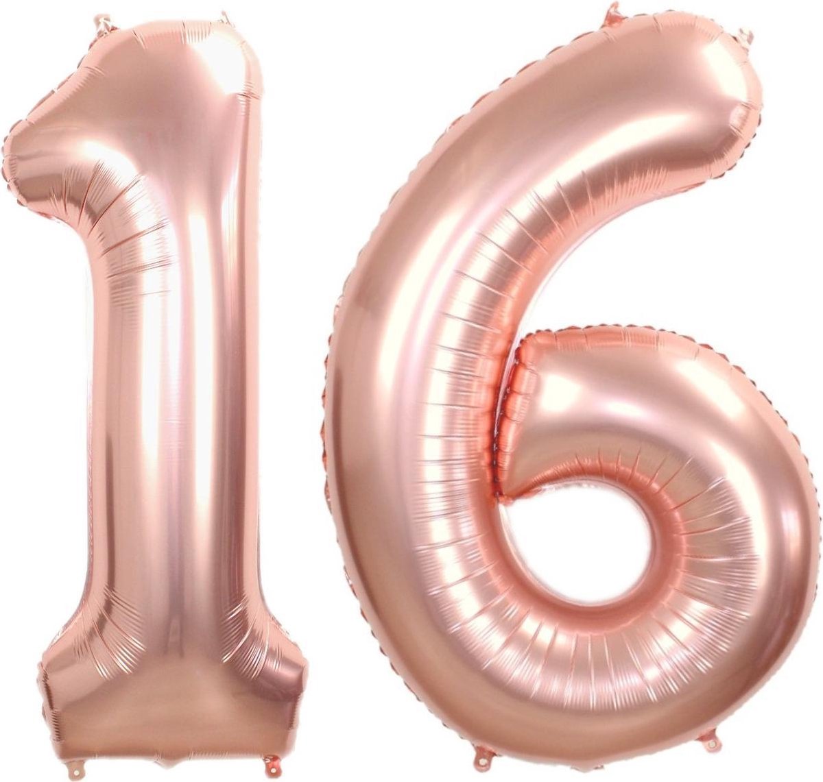 Folie Ballon Cijfer 16 Jaar Rosé Goud 36Cm Verjaardag Folieballon Met Rietje