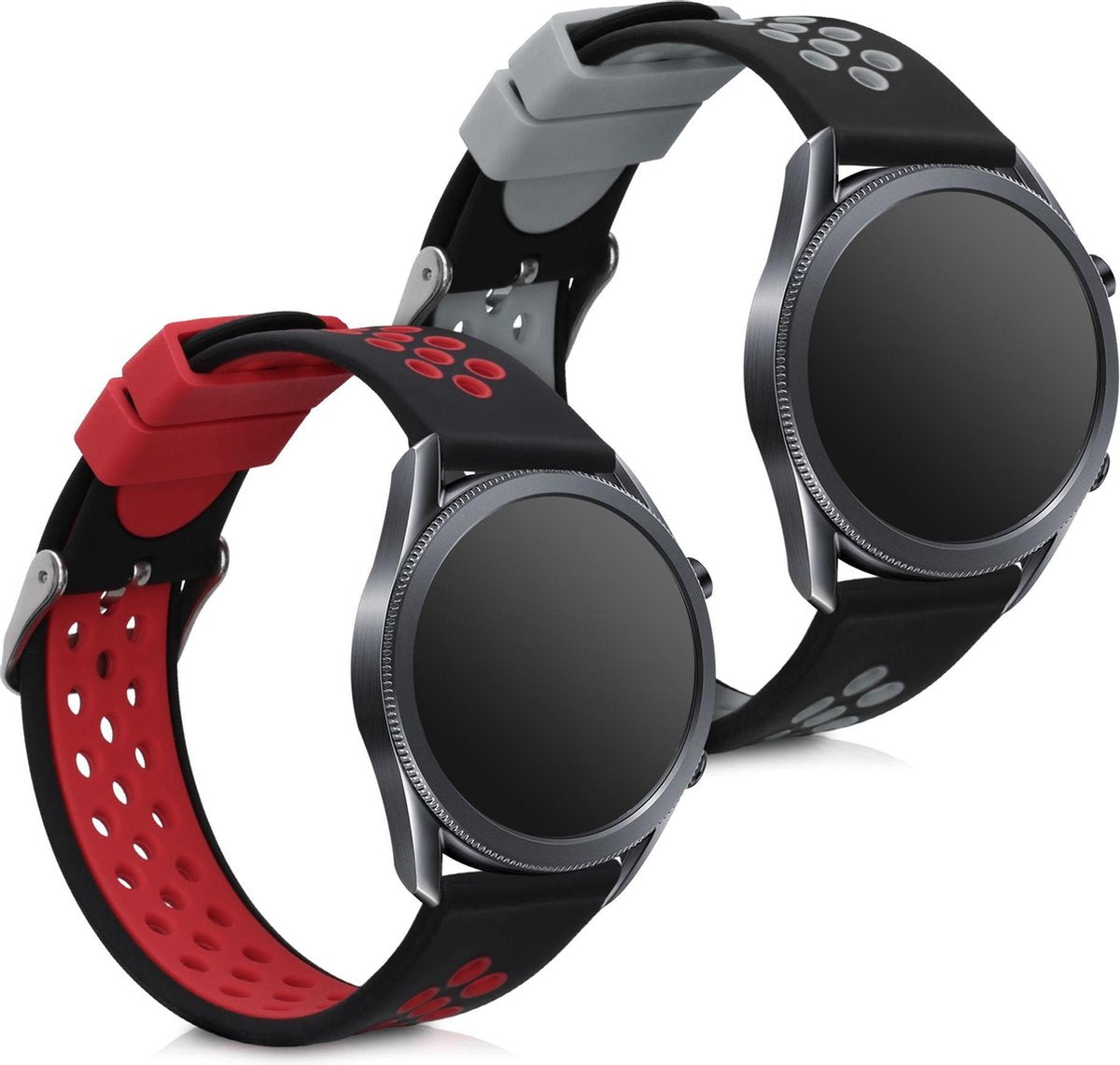 kwmobile 2x horlogeband voor Samsung Galaxy Watch 3 (45mm) - siliconen band voor fitnesstracker - zwart / rood / zwart / grijs