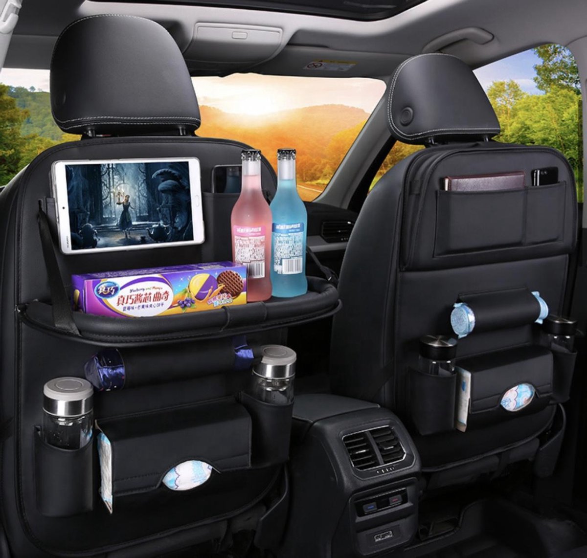 REPUS LUXE AUTO ORGANIZER ZWART | Auto organizer met tablet houder | Organizer ipadhouder kinderen |Car musthave | Auto organizer| Auto tas | Cadeau | babyorganizer |Reizen |Roadtrip |Auto | Weekendje weg