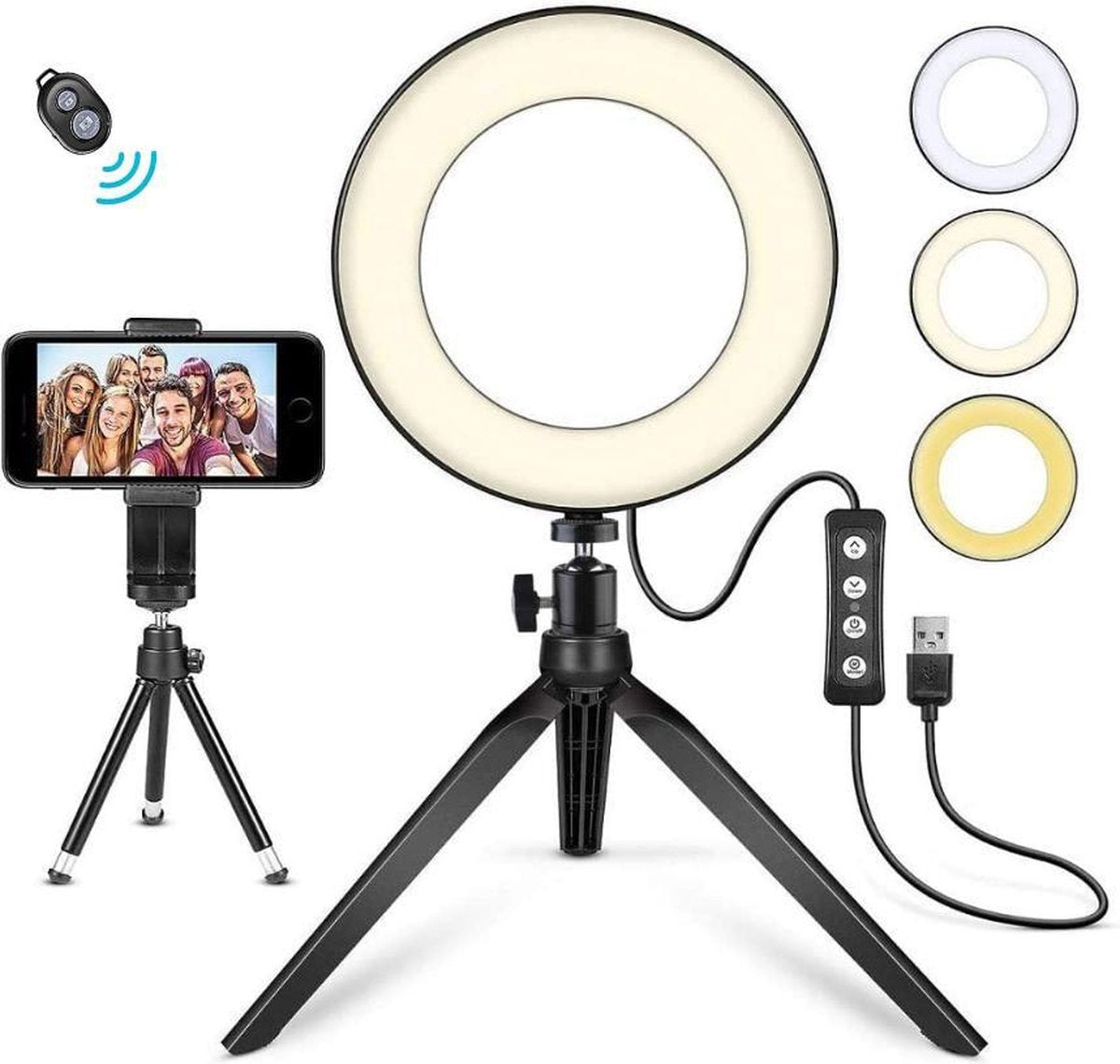 URGOODS® LED Ringlamp met Statief Smartphone - Ring Lamp - Ringflitser USB - Ringlight - 3 Licht niveaus - Tik Tok