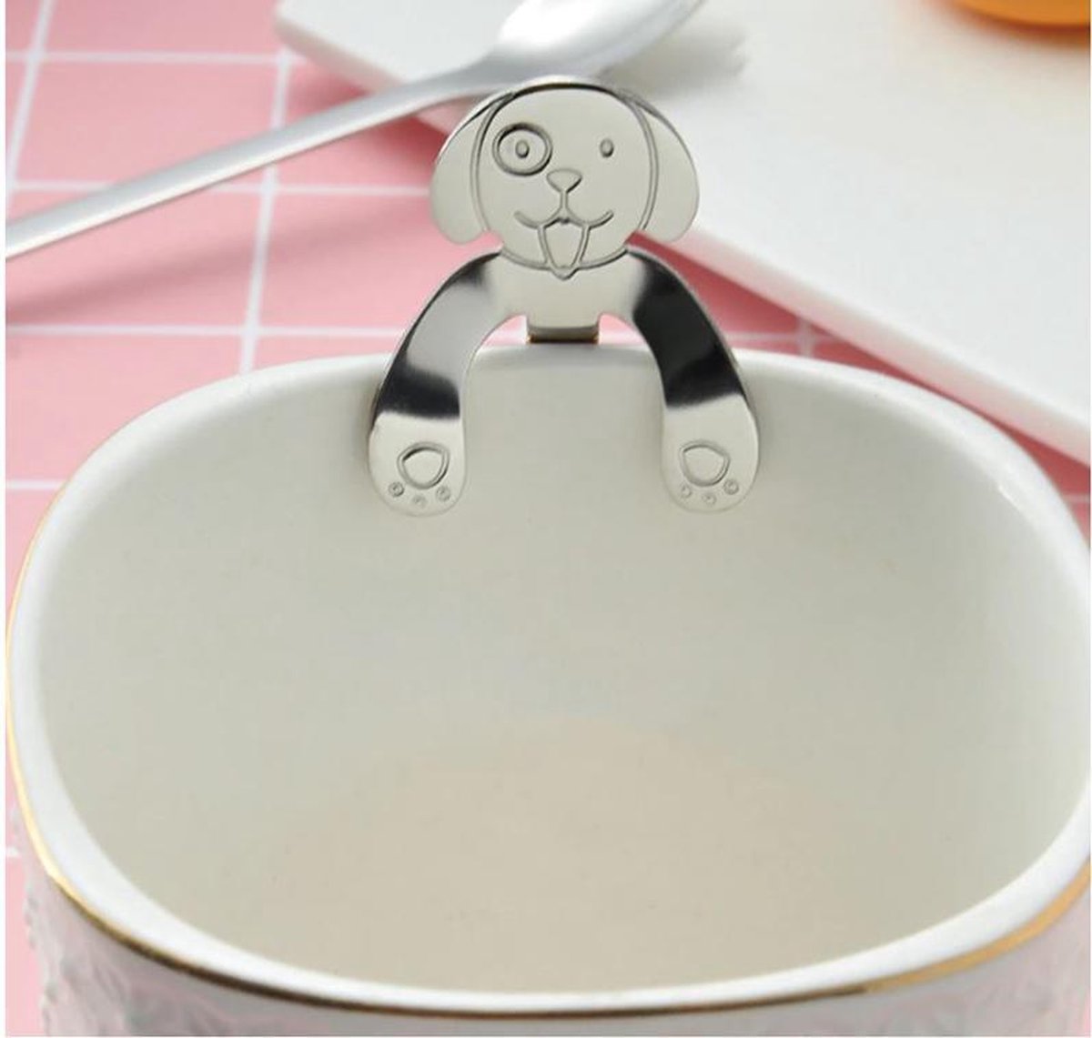 Koffielepel Hangende Hond - RVS koffielepels zilver - 4 stuks - Lengte 13