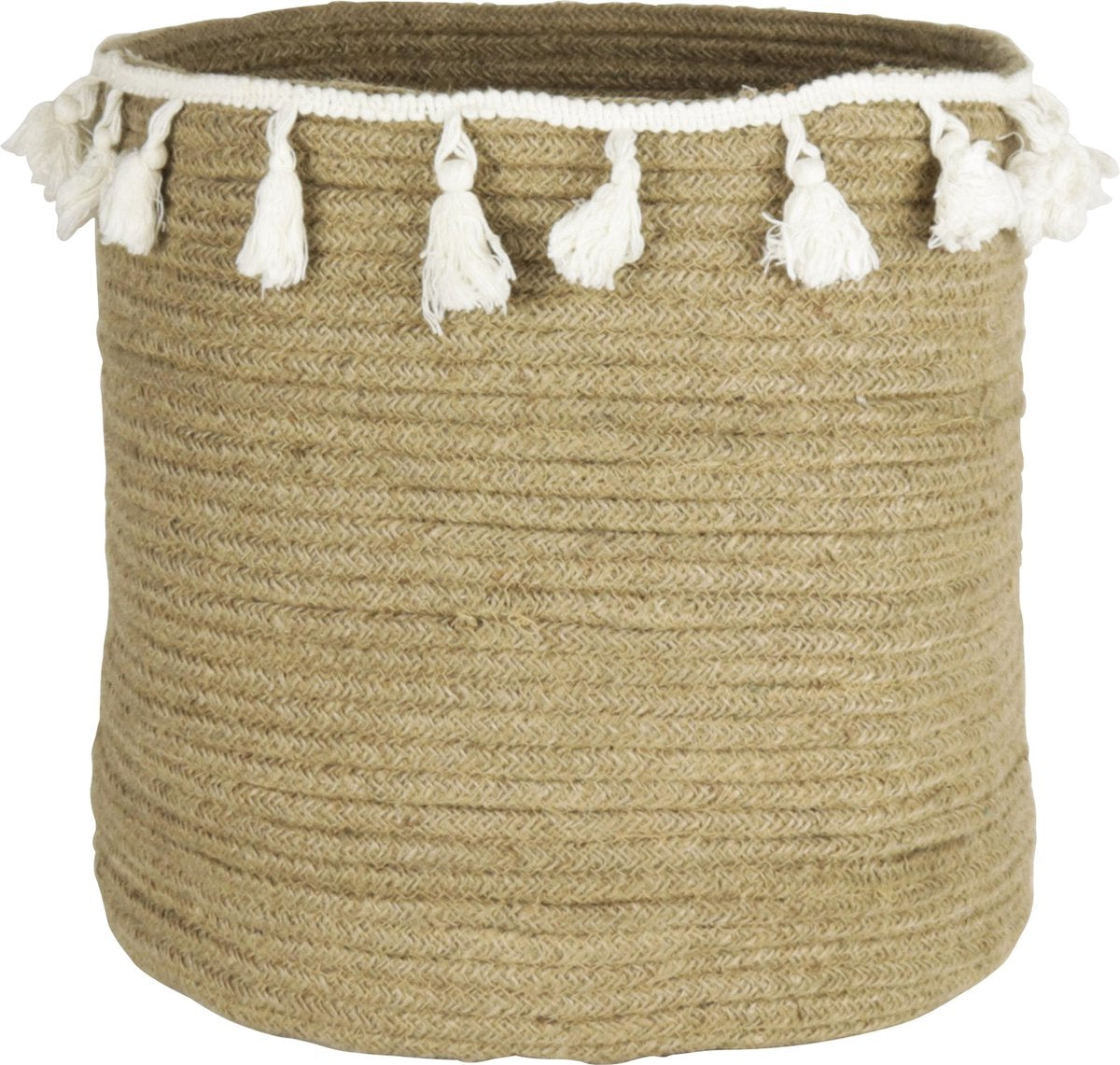Jute mand ø30x30cm witte franjes