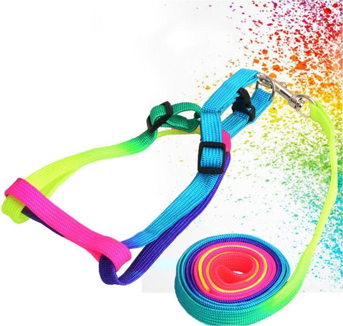 Kleurrijke regenboog tuigje + riem 120cm nylon voor kleine hond of kat