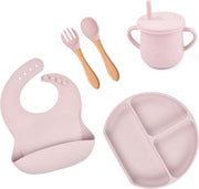 Baby Siliconen 5- delig / kinderservies voor Baby / Jongen / Meisje - Onbreekbaar / Plaat - beker -Slabbetje - Lepel & Vork